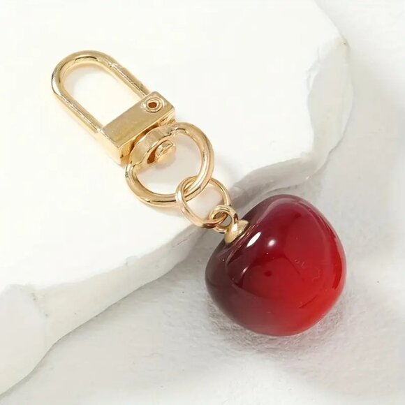 Cherry Bag Charm Keychain Purse Trendy Stylish Glam Bomb Sexy Y2K Fruit Gold NEW - Picture 1 of 3